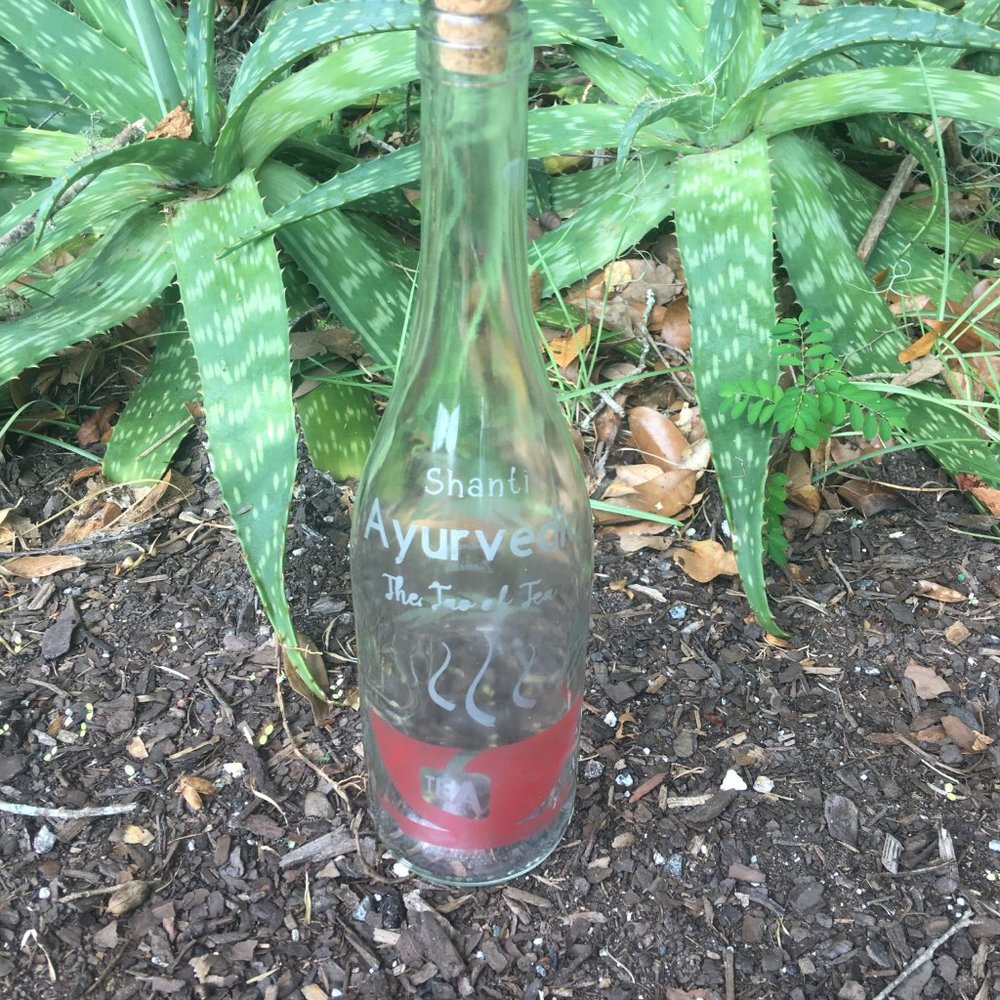 Etched Wine Bottle Design - Ayurvedic Shanti Tea Brew